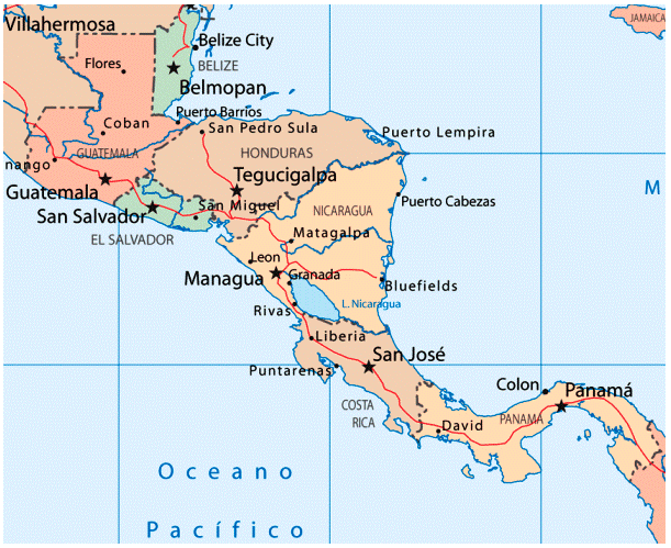 Mapa y países de América Central