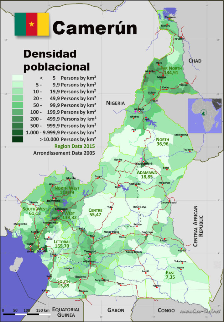 mapa de camerún - mapa demográfico de Camerún