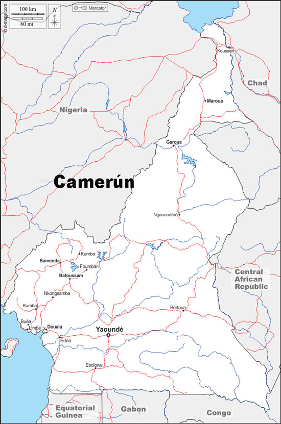 mapa de Camerún - mapa hidrográfico de Camerún