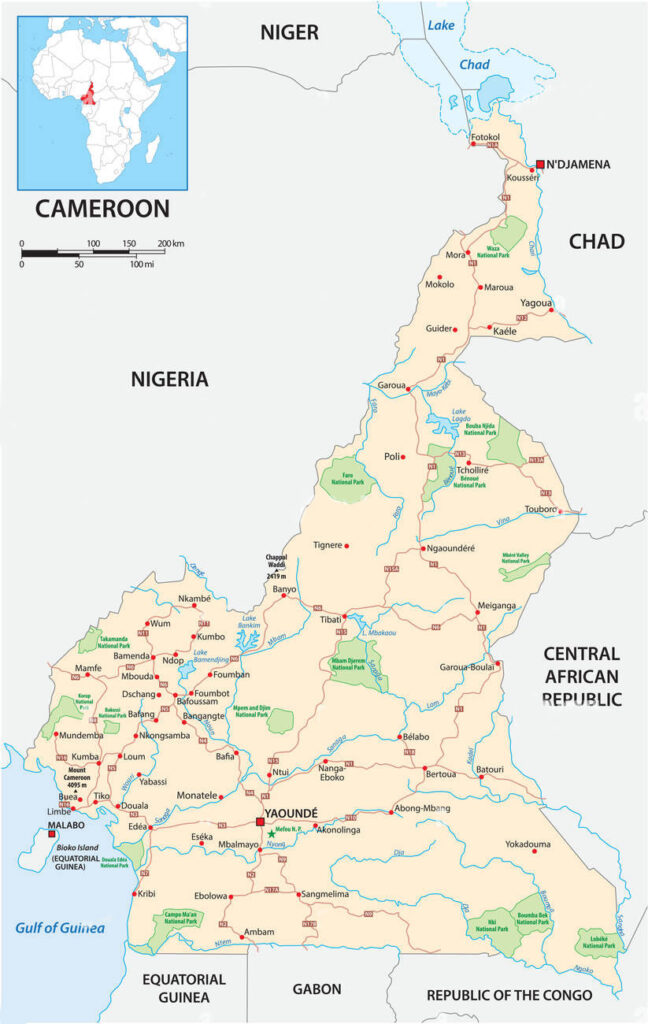 Principales vías de Camerún - mapa